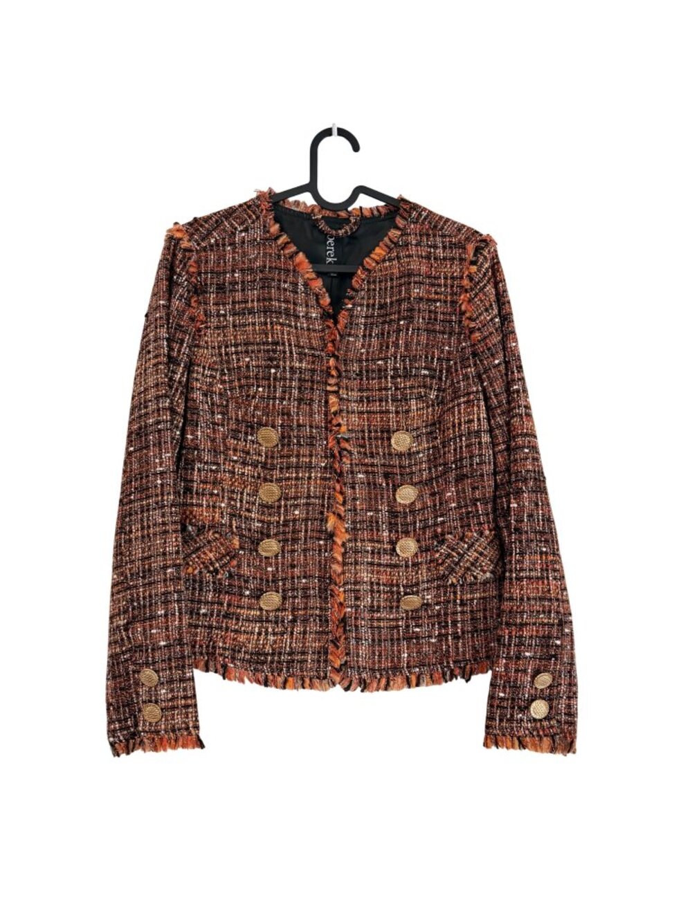 Berek Brown Rust Tweed Womens Small Chic Frayed Wool Blend Blazer Jacket
